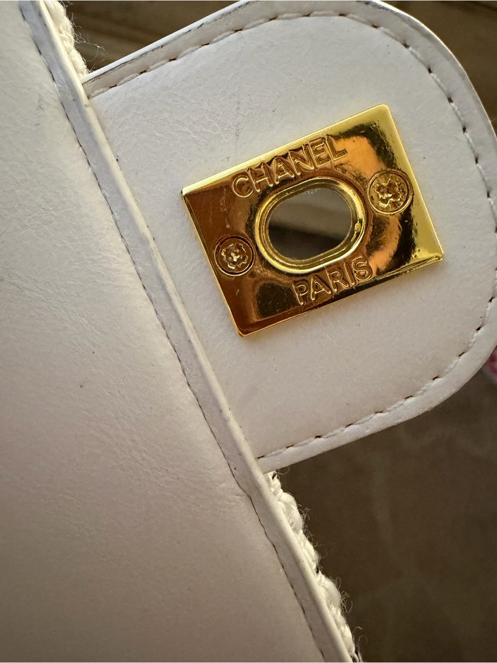 White Tweed VIP Shoulder Bag | Gold Hardware | Branded Gift Bag - Picture 6 of 14